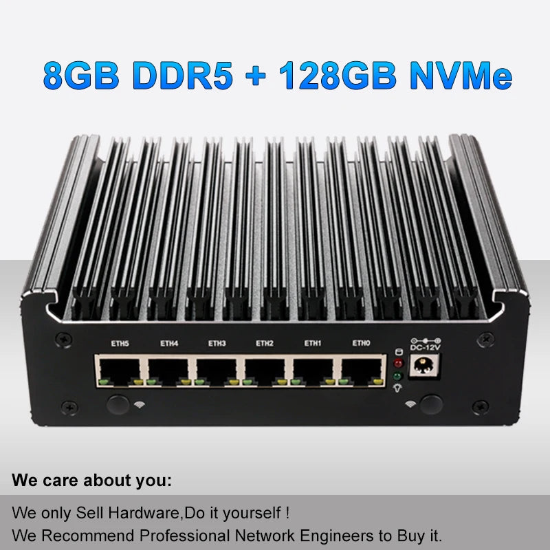 Intel Pentium Gold 8505 Soft Router 6 Lans I226-V 2.5G Fanless Mini PC COM HD DP USB Type-C DDR5 SATA PfSense Firewall Appliance