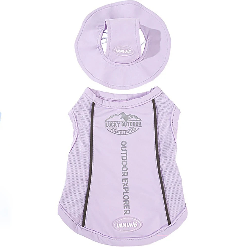Pet Dog Summer Cooling Vest with Cap Breathable Mesh Sun Protective Shirt for Dogs&Cats,Lightweight Outdoor Pet Clothes Set