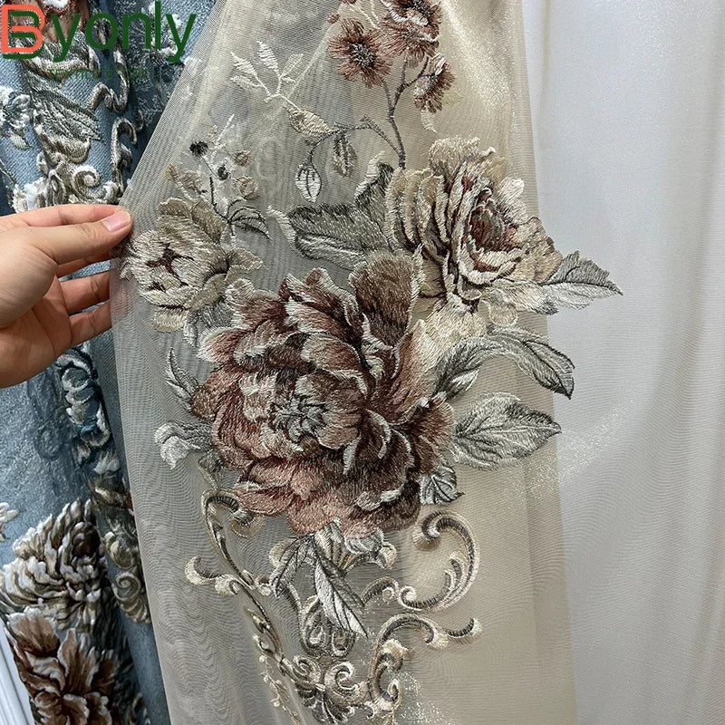 High-end AtmosphereCurations for Living Room American French Large Relief Jacquard Finished European Bedroom Blackout Curtain