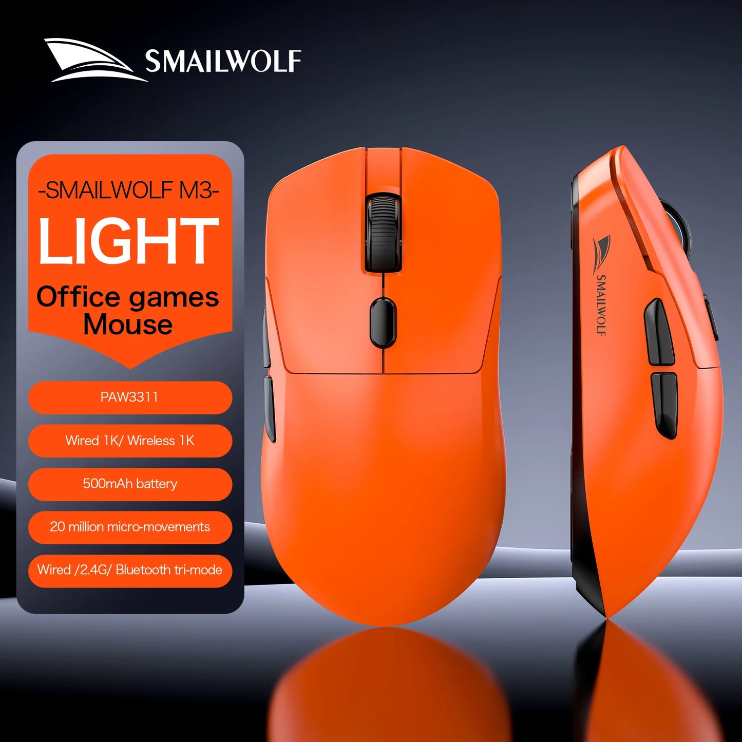 SMAILWOLF M3 PRO Wireless Bluetooth three-mode mouse E-sports gaming laptop desktop PAW3311 wired home Lightweight FPS