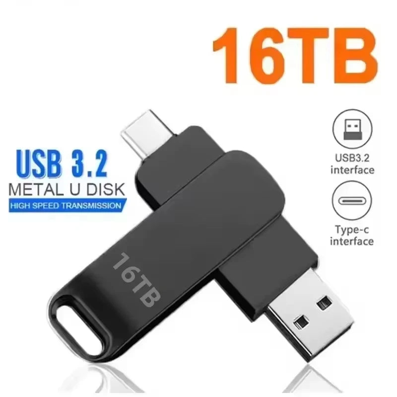 USB3.0 USB Flash Drive 1TB 2TB 16TB OTG Pen Drive High Speed Type-C Flash Disk Real Capacity Metal Pendrive For Phone Computer