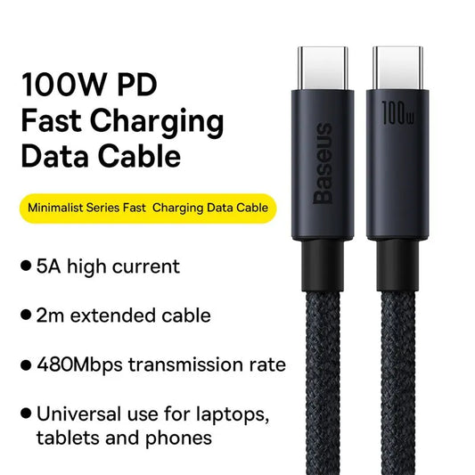 Baseus 100W USB C To Type C Cable For iPhone 16 15 Plus Pro Max PD Fast Charging Charger Cable For Macbook Xiaomi Samsung