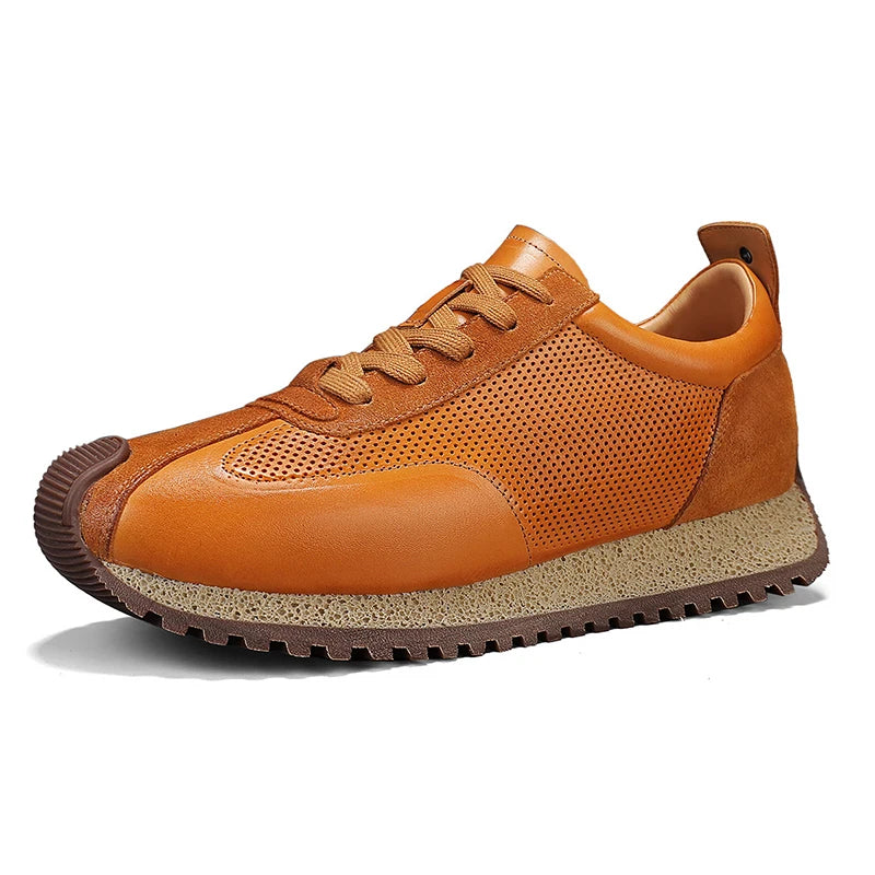 Spring Retro Brown Sneakers Men's Shoes 2025 Chunky Casual Sneakers for Men Comfortable Leather Mens Shoes Trainers basket homme