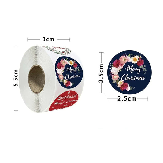 500pcs Merry Christmas Stickers 1 inch Round Christmas Tags Stickers for kids Gift Baking Package Envelope Stationery Decoration