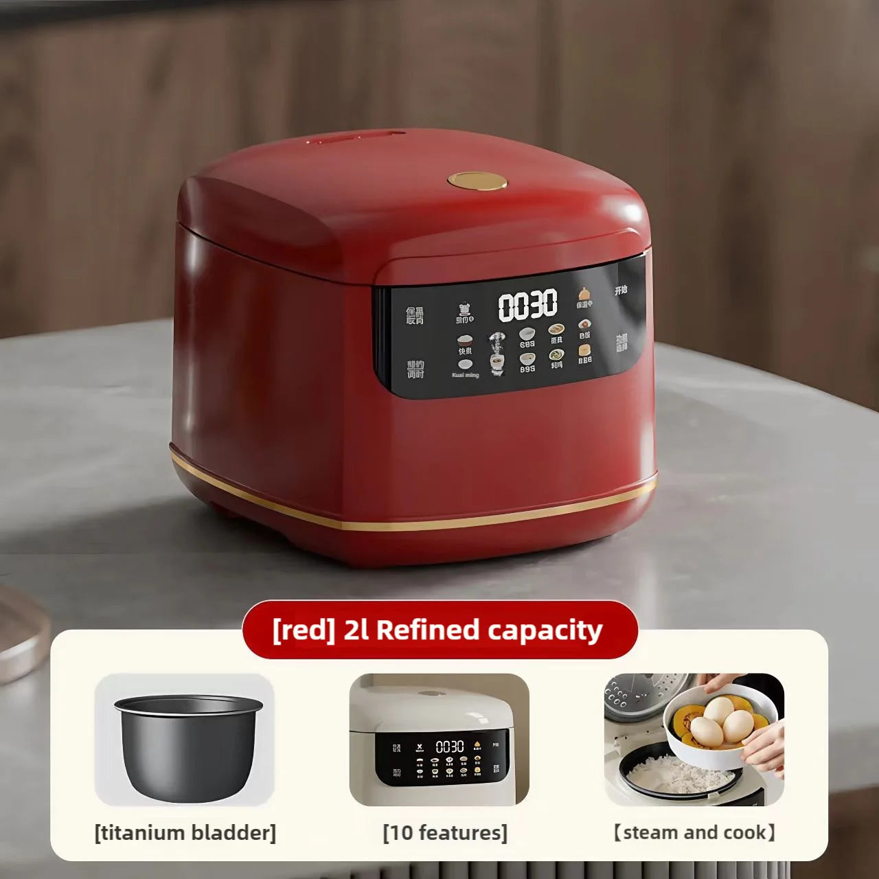 DIVEDEER 2L Electric Rice Cooker Non-stick Pot Smart Features Reservation Keep Warm Functions Perfect for 1-2 Person Households