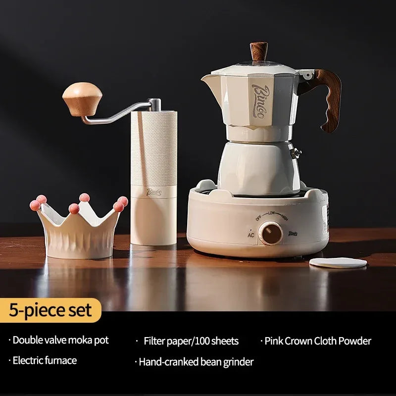 Bincoo Dual Valve Moka Pot Espresso Machine Extraction Coffee Mocha Pot,Electric Heating Furnace Italian Home Barista Tool 220V