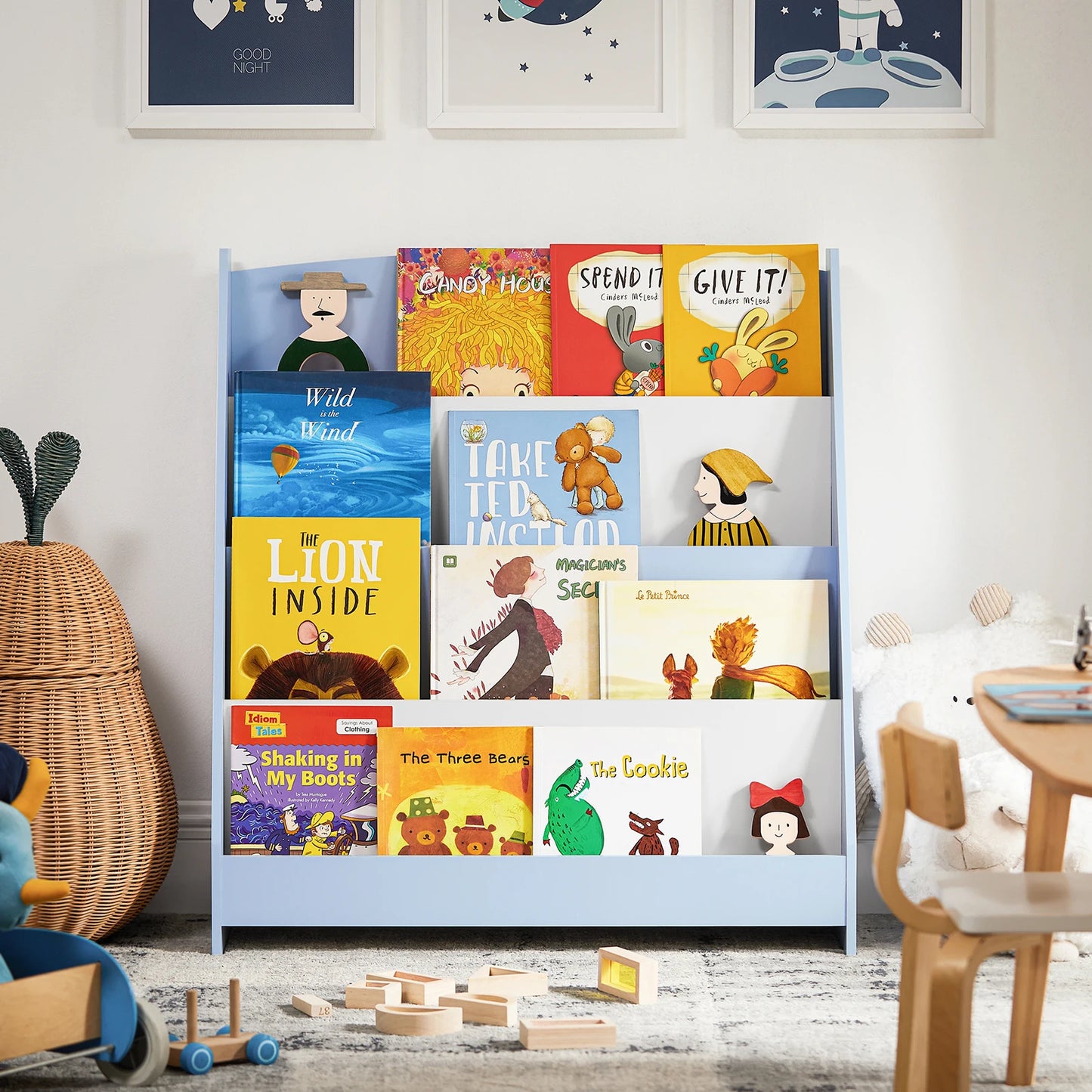 SoBuy KMB32 Children's Bookshelf Children's Shelf Newspaper stand with 4 Shelves storage Shelf for Children White