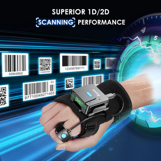Eyoyo 2D Bluetooth Barcode Scanner Left&Right Hand Glove Wearable Scanner Patable 1D QR Finger Bar Code Reader Wireless Device