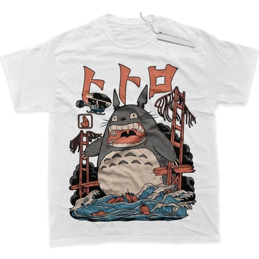 Men's T Shirt Sports T Shirt Short Sleeve T Shirt My Neighbor Totoro Grey Cat White Teeth Red Paper Planes Blue Wave Print