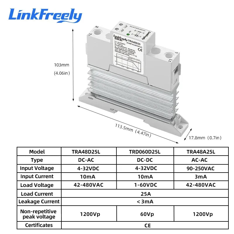 17.8mm Slim Solid State Relay Module Integrated Heatsink SSR DC-DC DC-AC AC-AC DIN Rail 40A DC AC Control Relay Patent Design