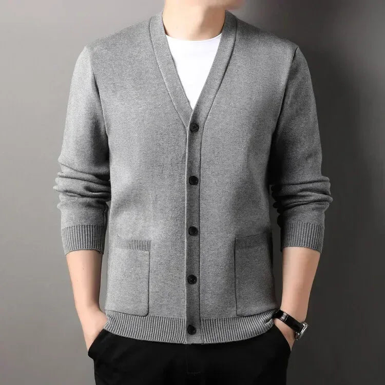 Men's Autumn and Winter Casual Design Cardigan Thick Long Sleeved Button Up Jacket Cardigan Sweater