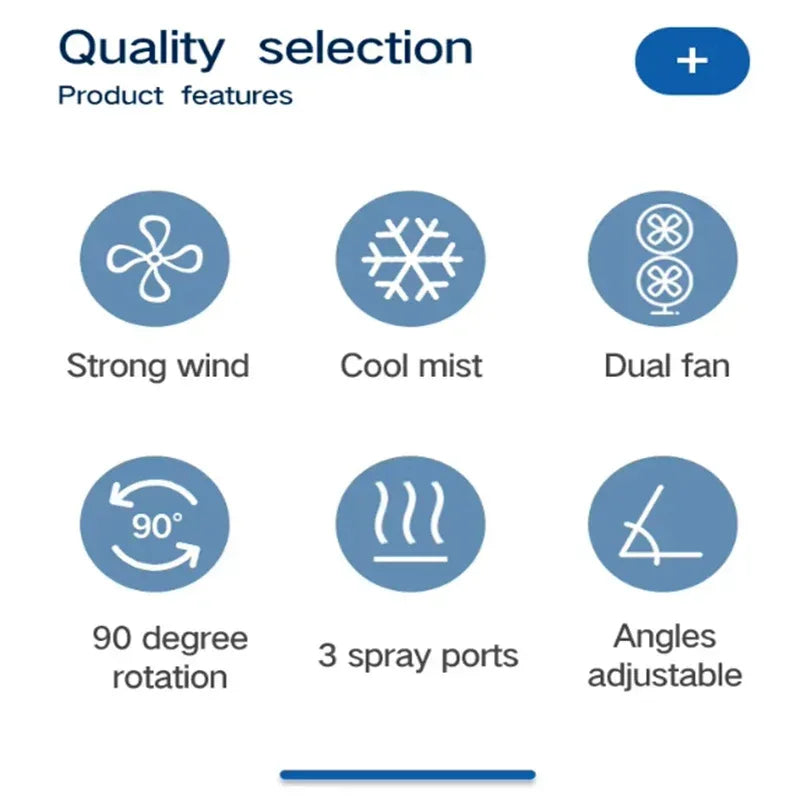 Spray portable water mist fan, summer mini evaporative air cooler, household water-cooling fan with LED lights