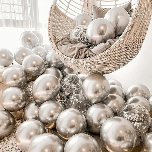 40 ballons en latex argentés de 30 cm (12 pouces) à confettis mélangés, pour anniversaire (garçon/fille), fête d'adulte (homme/femme), remise de diplômes et Nouvel An.