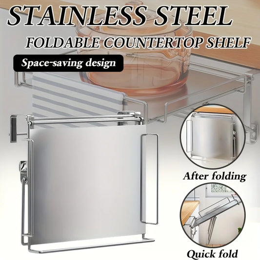 Stainless Steel Foldable Countertop Shelf Space Saving Cabinet Door Shelf No Drill Hanging Storage Bathroom Kitchen Organizer by PDG ibma