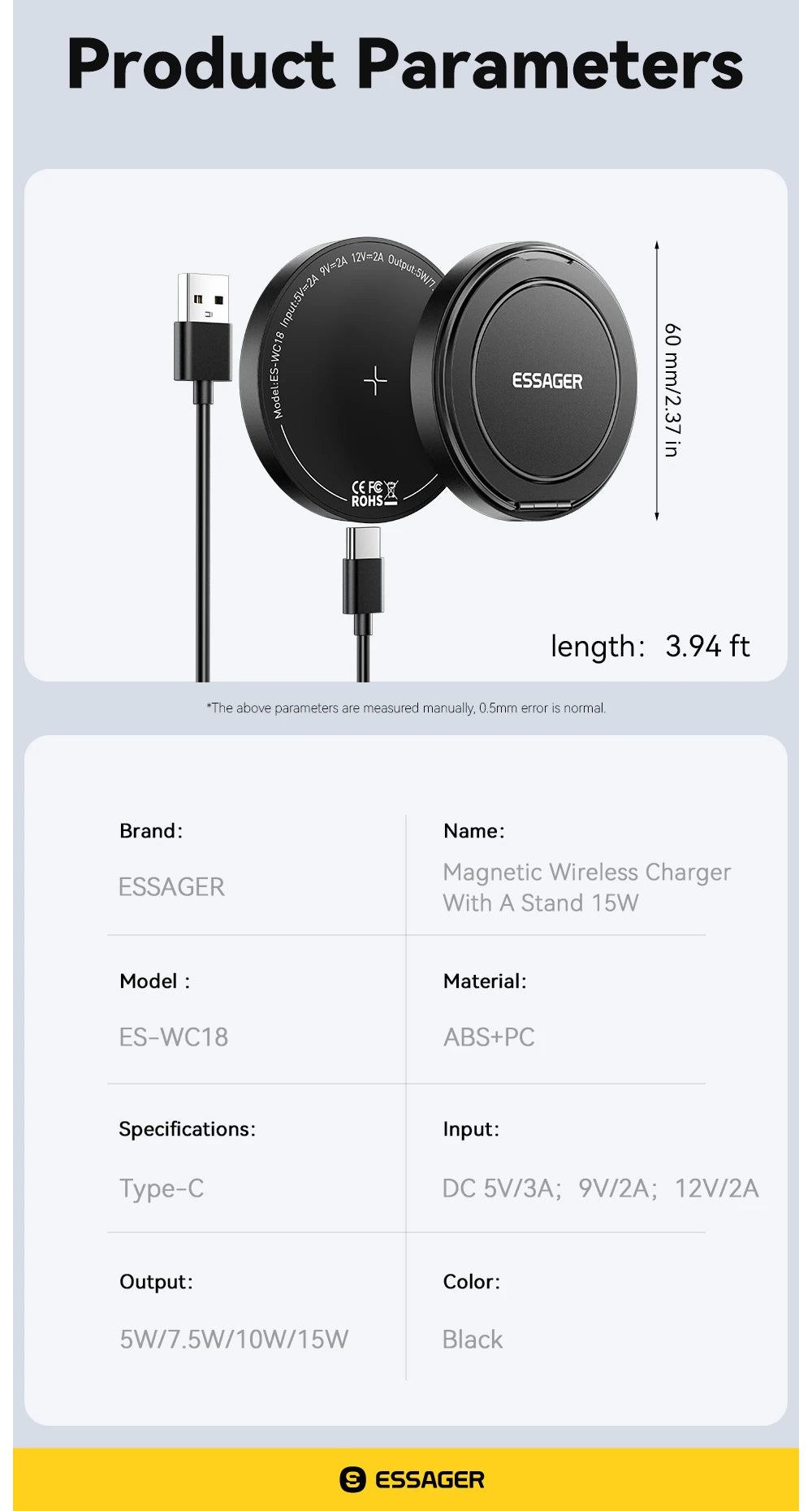 Essager Magnetic Wireless Charger With Holder 15W Fast Charging For iPhone16 15 14 13Pro Max Airpods Mini Wireless Phone Charger
