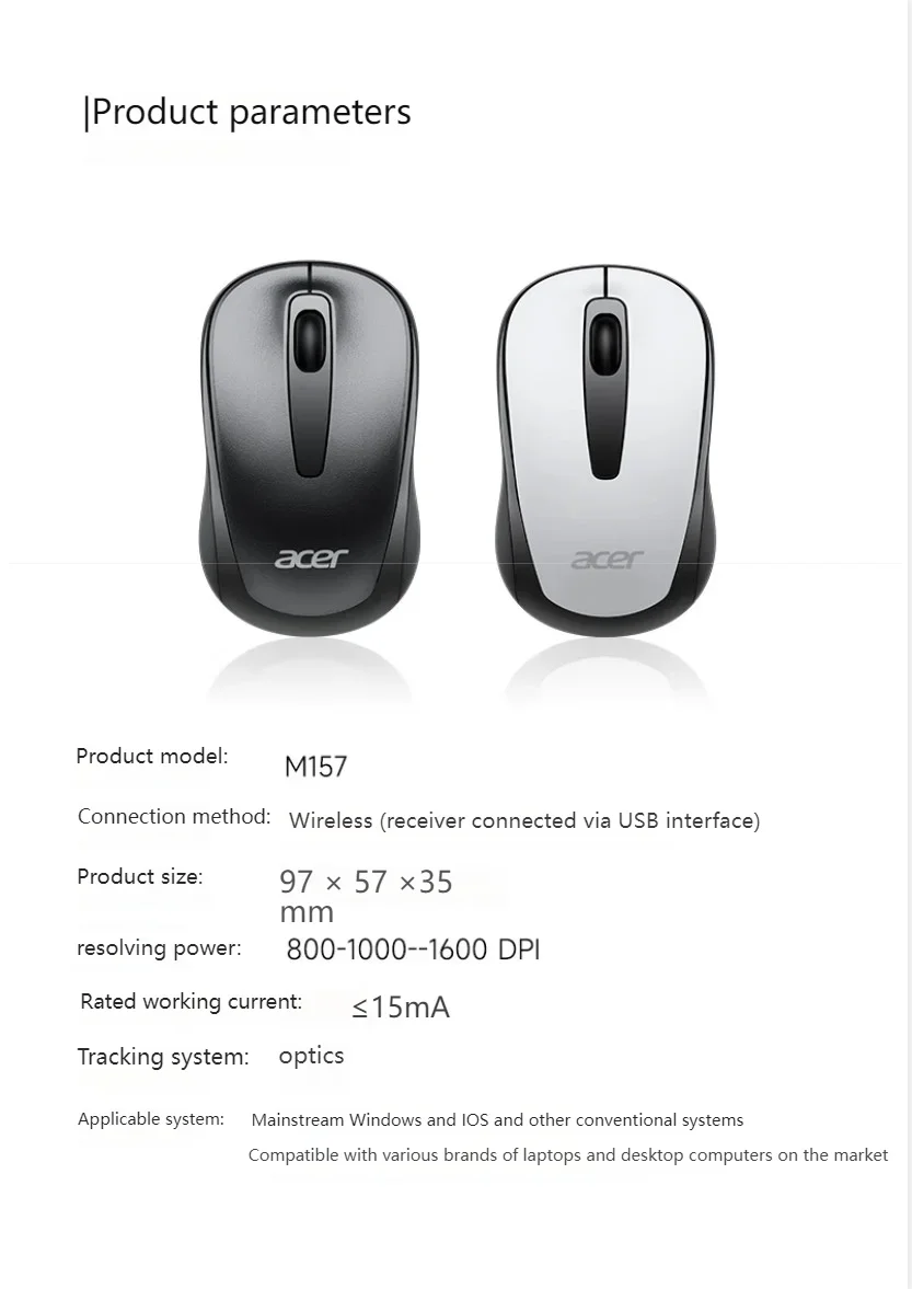 Acer 2.4Ghz Wireless Mouse Optical Portable Business Office Silent Mouse Suitable For Computer Laptop Notebook PC Esports Games