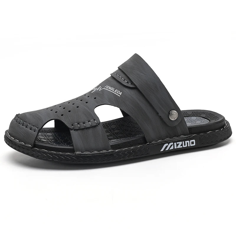 Men's Baotou Sandals Summer new Outdoor Cool Breathable Anti slip Waterproof Beach Shoes Soft Sole Fashion Dual purpose Slippers