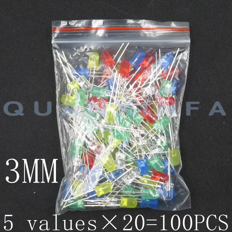100PCS 3MM 5MM LED F3 F5 round super bright red, green, yellow, blue and white LED 20 each