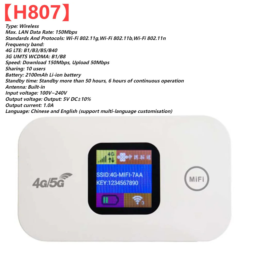 4G LTE Mini Outdoor Hotspot Sim Card Slot Wireless Router 2100mAh Portable Network Hotspot Device Colorful LED Display