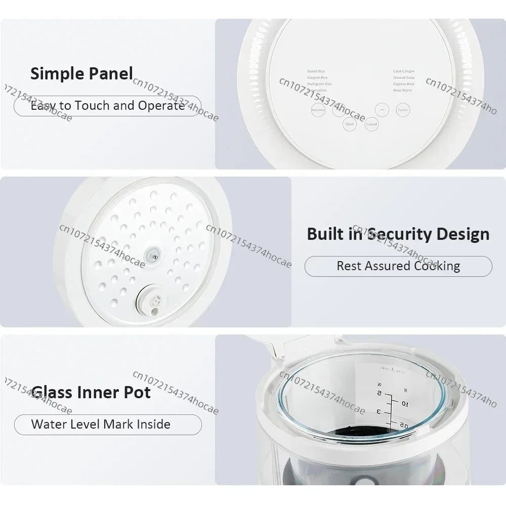 Home Appliance 3L 600w Smart Multicooker Food Cooke Uncoated Electric Glass Rice Cooker with Time Preset Func