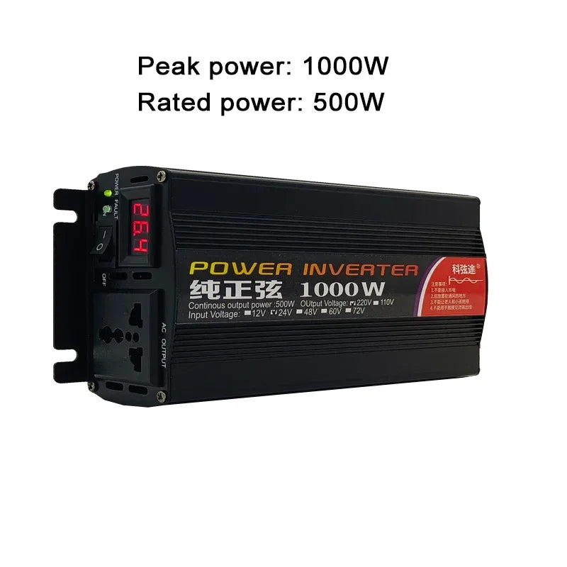 Inverter 12v 220v For 110v Pure Sine DC 12V 24V Power 1000W 2000W 2600W Solar Car Inverters Single Digital Display Converter
