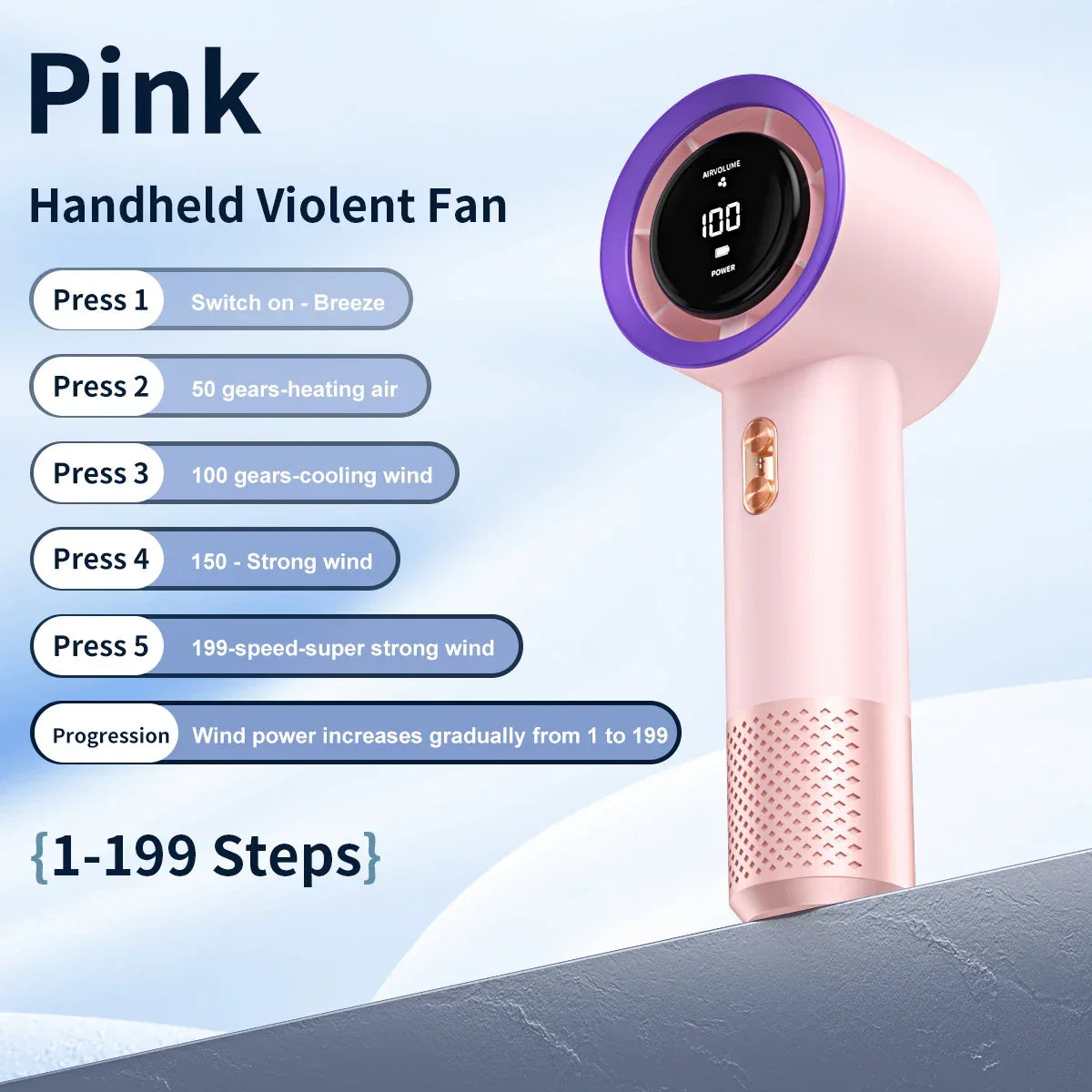 Handheld high-speed fan mini portable air conditioner with six fans and 199 levels of infinite adjustment