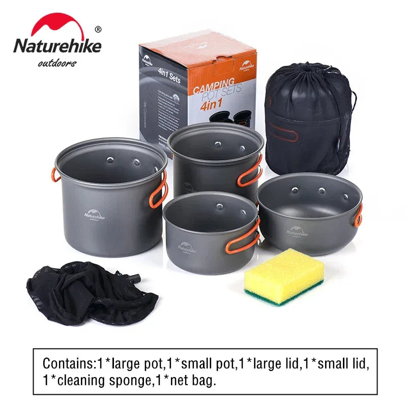Naturehike Camping Cooking Set Outdoor Picnic Camping Pot Ultralight Portable Picnic Cookware 2-3 Person Hiking Non Stick Pots