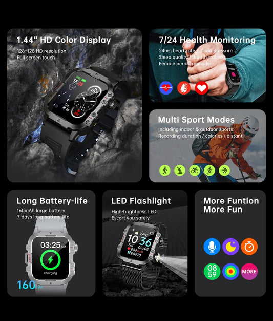 2025 New for Xiaomi Military Smart Watch Men IP67 3ATM Outdoor Sports Fitness Tracker Health Monitor 1.44Inch BT Call Smartwatch
