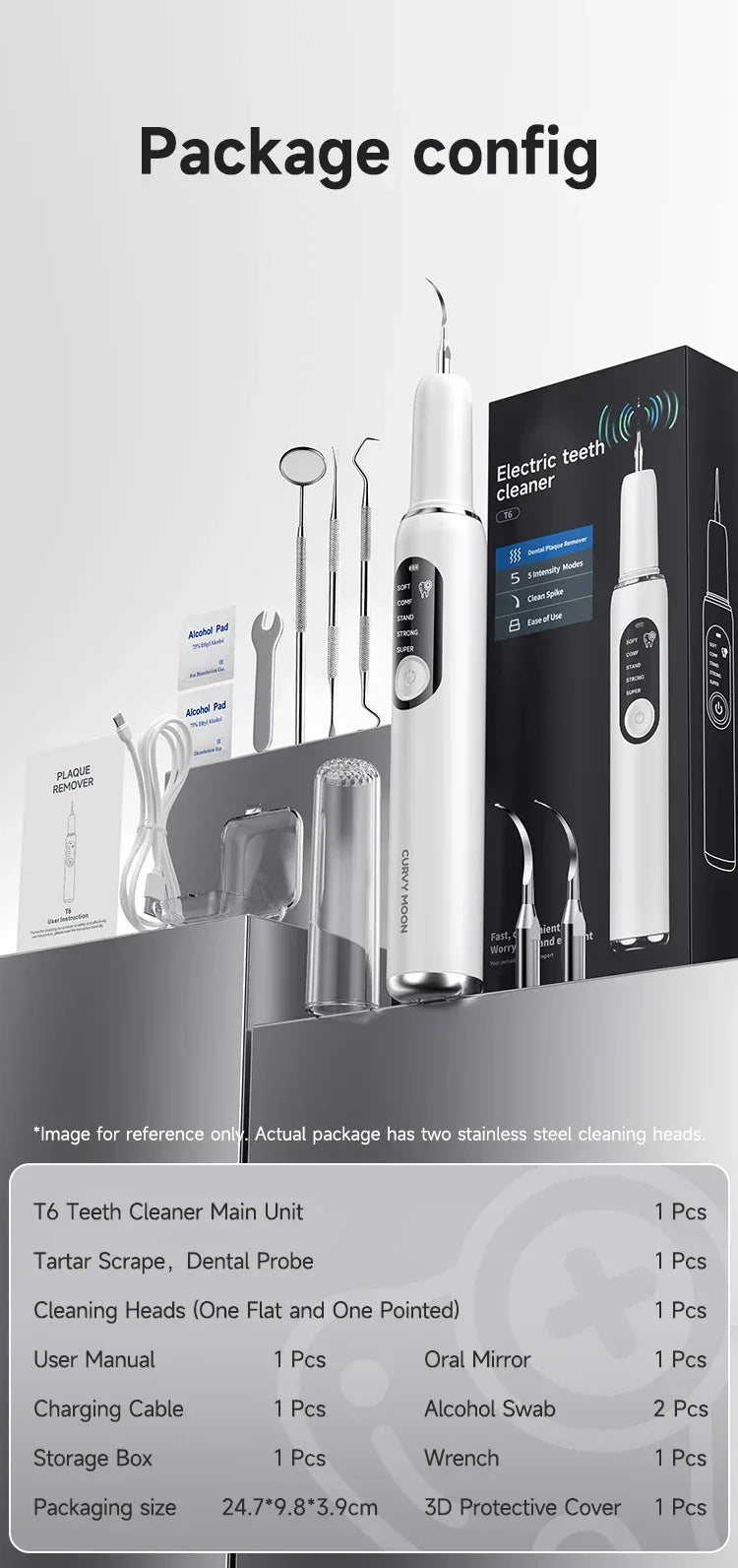 Ultrasonic Electric Dental Scaler High Frequency Vibrating Teeth Cleaner Plaque Calculus Tartar Stains Remover 5 modes with LED