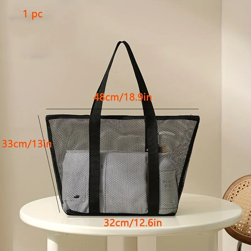 Mesh beach bag, one shoulder mesh shower, fitness, swimming bag, large capacity handheld travel cosmetics storage bag