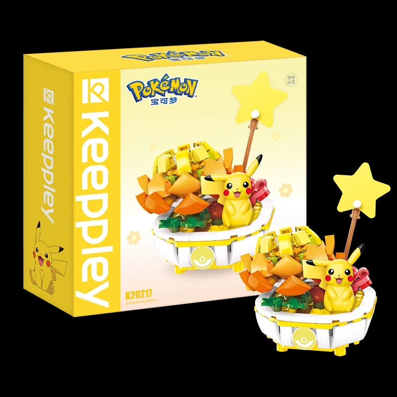 Pokemon Building Block Pikachu Charmander Squirtle Model Toy Home Decoration Plant Potted Flower Brick Girl Toy Child Gift