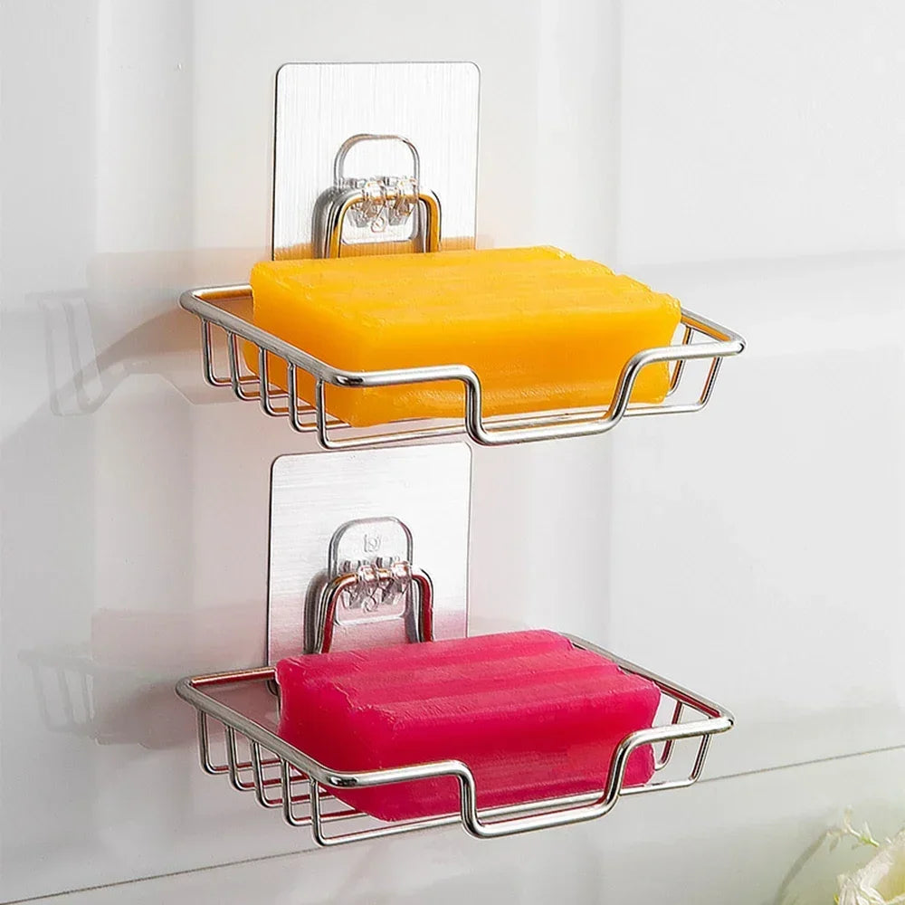 1Pcs Bathroom Soap Holder Wall Mounted Soap Rack Holder Stainless Steel Self Adhesive Soap Rack Wall Mounted Dish