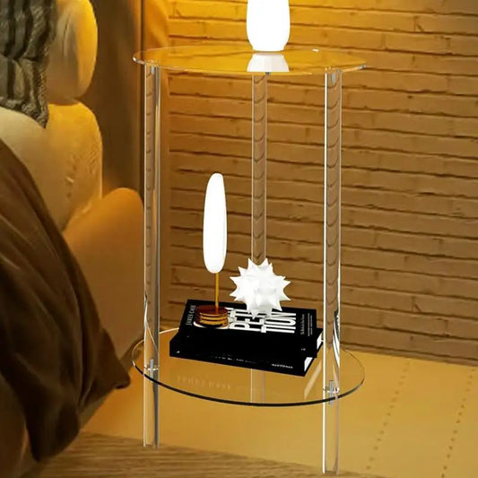 Table d'appoint ronde moderne en acrylique, idéale pour les petits espaces. Petite table d'appoint ronde transparente pour la décoration du salon et de la chambre.