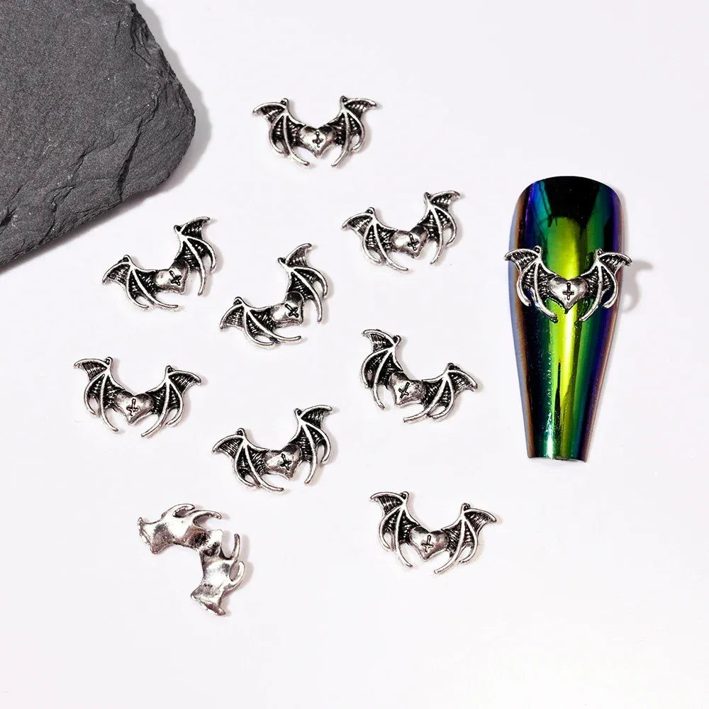 10pcs/Bag Spooky Metal Bone Skeleton Nail Charms Halloween Designs Decoration Nail DIY Accessories Skull Halloween Cross Decor