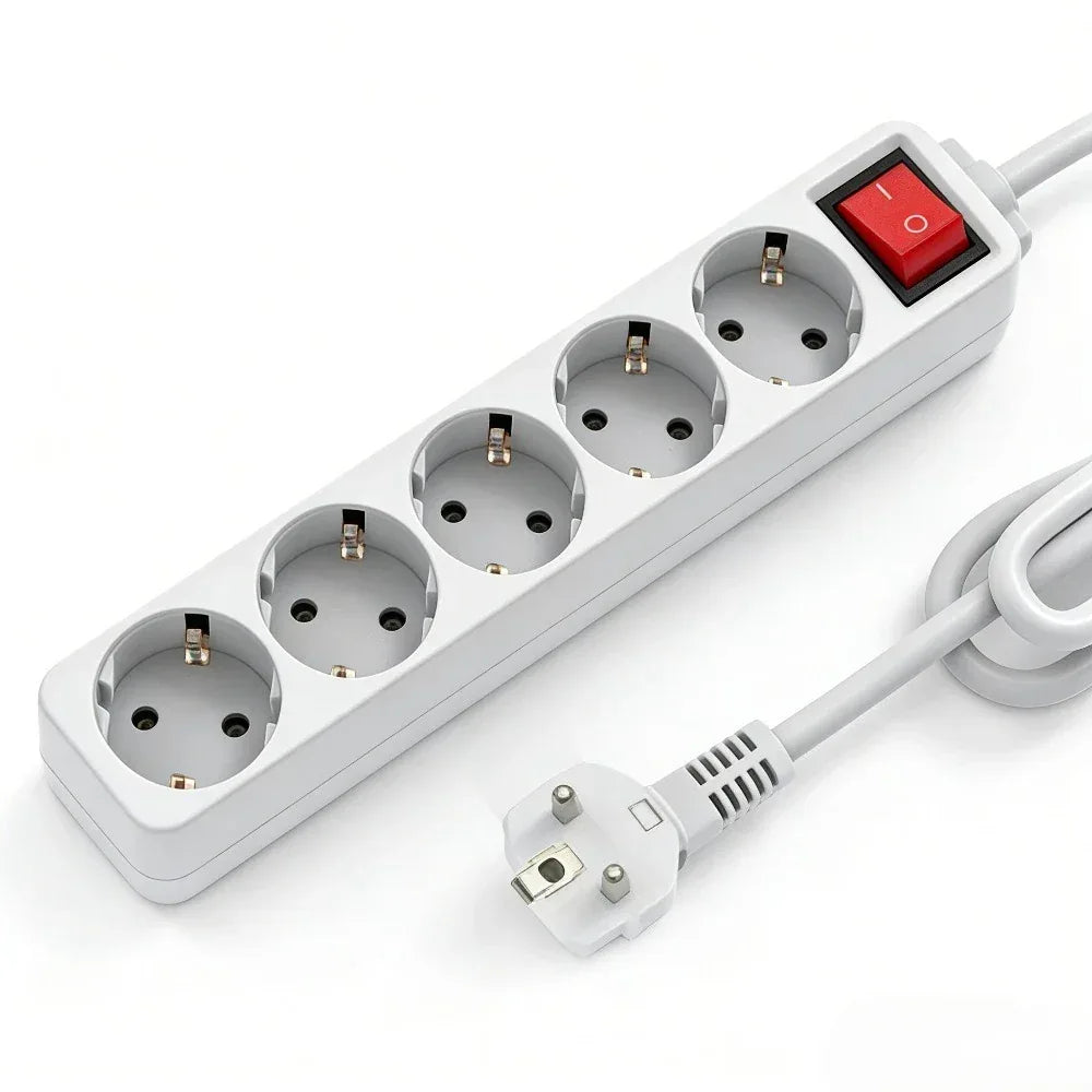 Melery Power Strip Surge Protector 3/4/5/6 AC EU Electrical Plug Outlet Socket Lead Extension Adapter Extenstion Cord Cable 1.5m