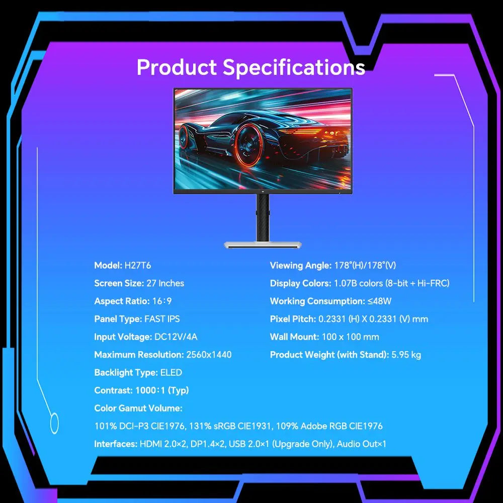 KTC H27T6 Flat Fast IPS QHD 2560*1440 @ 200Hz Overdrive to 210Hz, 1Ms GTG Response Time, 450 cd/nationwide, 27 "2K Gaming Monitor Dual Speakers flexible Stand VESA Mount, Advanced Adaptive Sync & HDR400 Supported