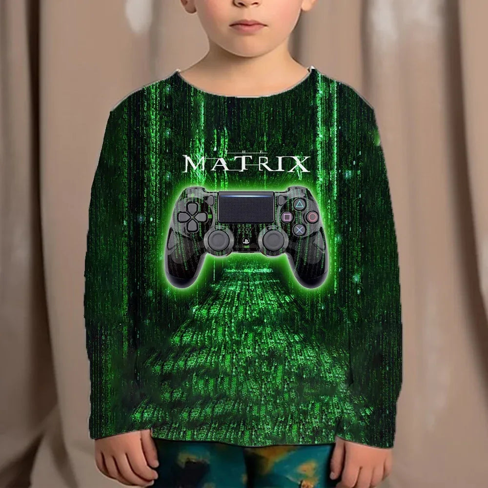Top Clothes For Children Clothing Autumn Games Console Black T-Shirt Kids Tees Long Sleeve Tshirt From 10 To 12 Years Old Boys