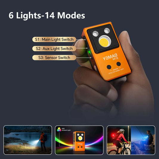 YEMAO M18 270LM Clip Pocket Flashlight 7 Color RGB Built-in 500mAh Battery Rechargeable 6 Light EDC Magnetic Sensor Lamp UVLight