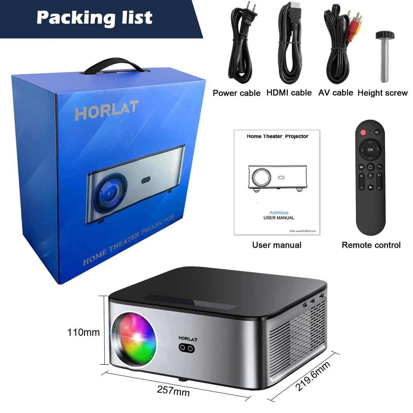 HORLAT Android Projector 1600Ansi Lumens Outdoor 1080P Full HD Beamer 4K Video WiFi Projector 3D Movie Home Theater Game Devices