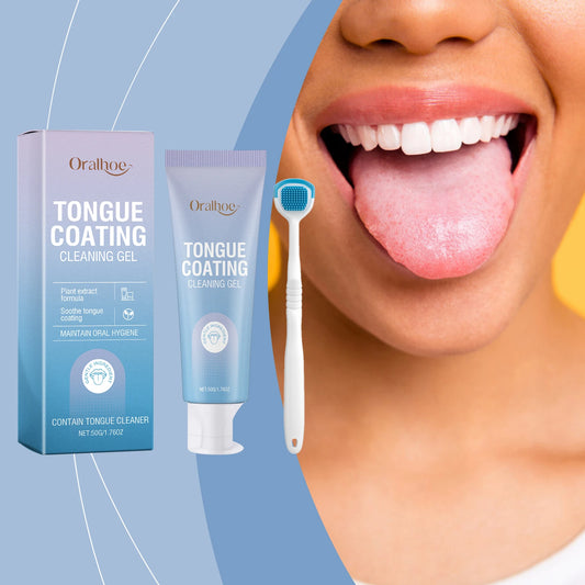 Tongue Cleaning Gel With Brush Fresh Mouth Eliminate Bad Breath Tongue Coating Removal Kit Oral Health Care 2in1 Tongue Cleaner by PDG ibma