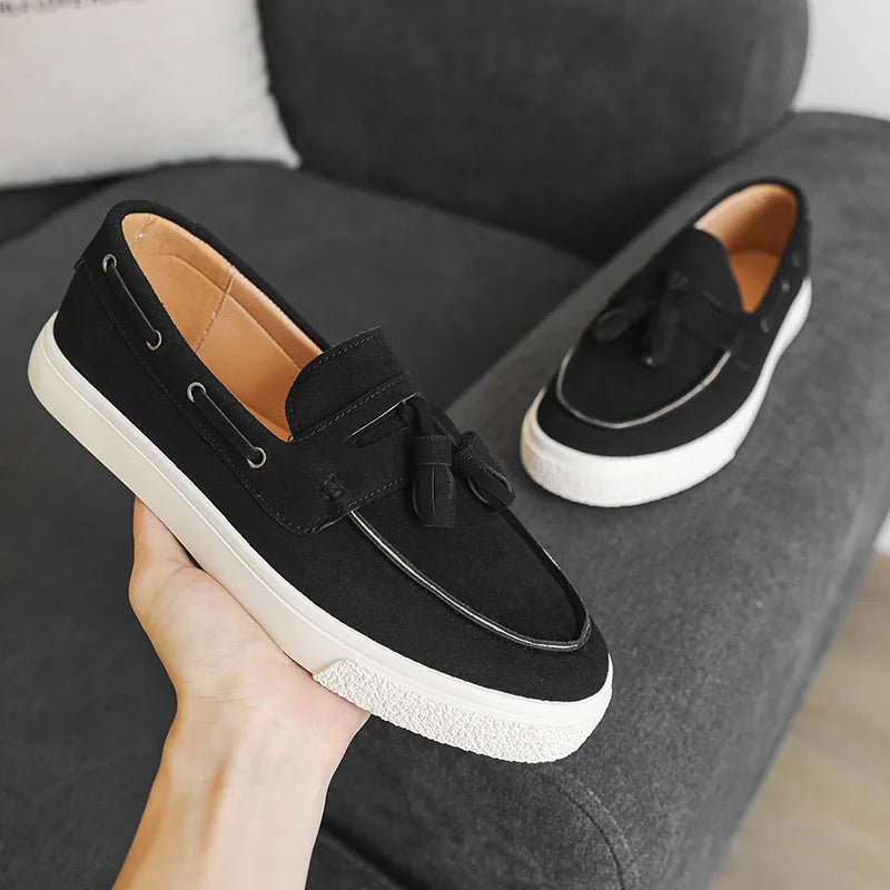 2025 Men Flat Loafers Frosted Suede Flat Shoes Comfortable Non Slip Trendy Fashion Loafers Lightweight Outdoor Casual Shoes