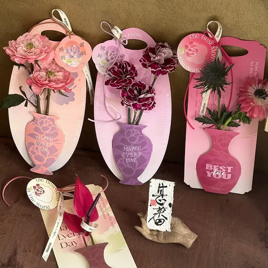 10Pcs Mother's Day Flower Box Creative Vase Shape Single Bouquet Flower Arrangement Handbag Valentine's Day Wedding Gifts Decor