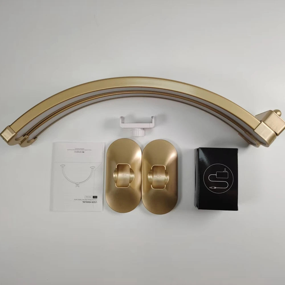 32inch Half Moon Light Gold for Nail Desk Fill Light Folded Arch Light for Nail Lamp with Phone Stand Manicure Handicraft Light