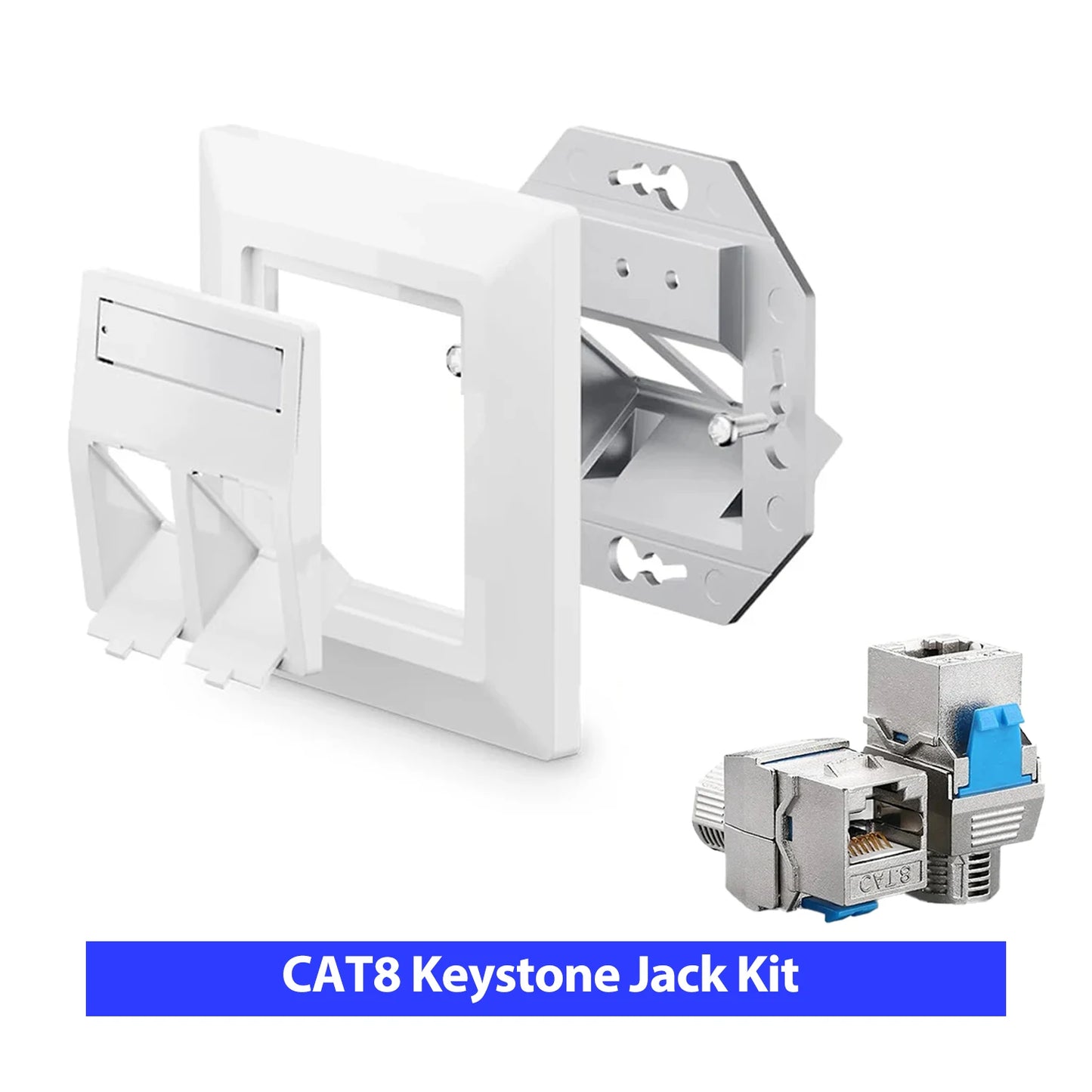 ZoeRax 2-Port Flush-Mount Network Socket RJ45 Ethernet Data Socket Patch with RJ45 CAT8 CAT7 CAT6A Fully Shielded Keystone Jacks