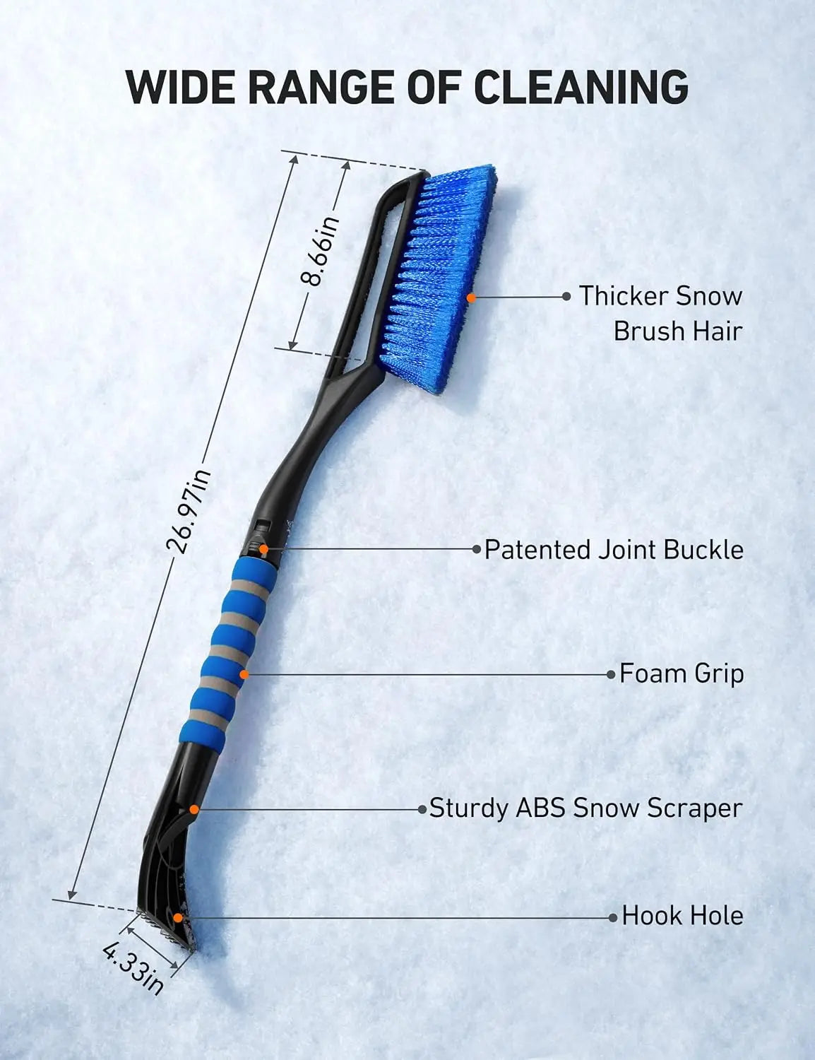 Snow Brush Ice Scrapers for Car Windshield Windows Detachable No Scratch Scraper for Ice and Snow Removal Winter with Foam Grip