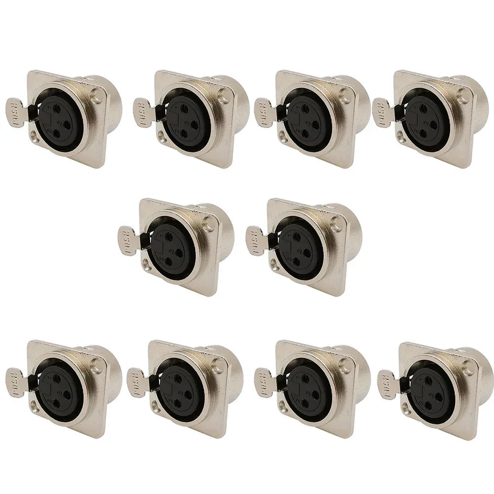 10Pcs XLR 3Pin Male Female Panel Audio Microphone Jack Plug Connector XLR Metal Socket Silver