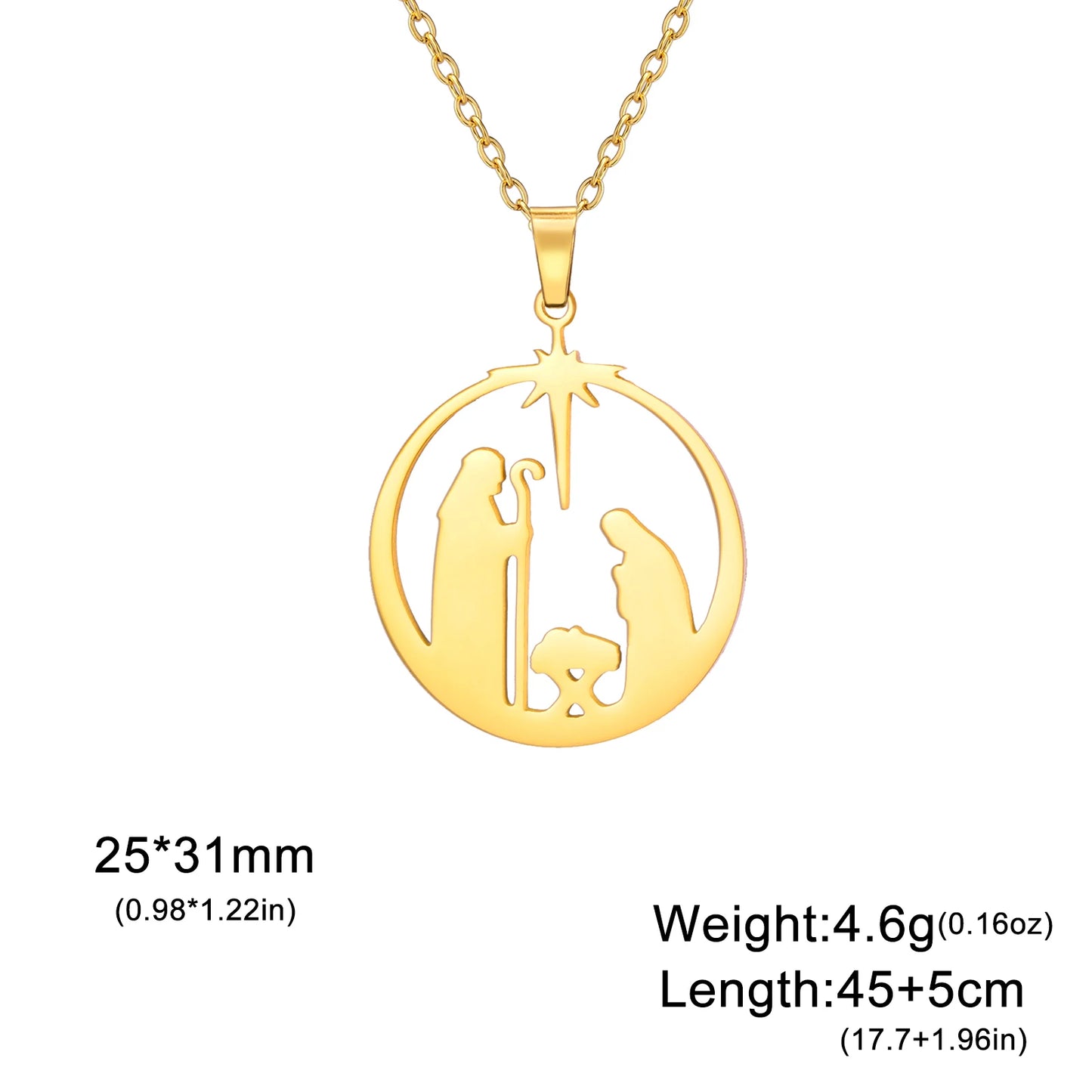 Christian Prayer Pendant Necklace Stainless Steel Unisex Retro Angel Star Prayer Talisman Mother's Day Jewelry Gift
