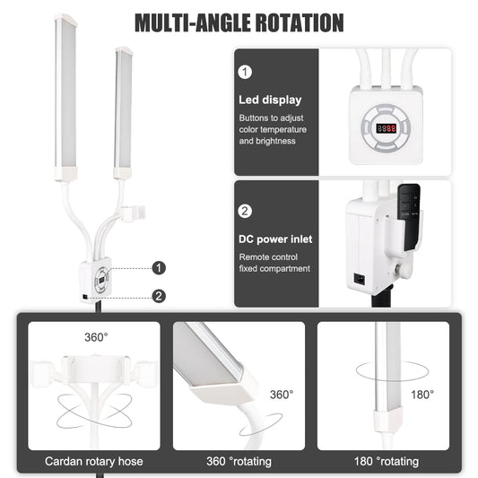 HDSNH LED Video Light 40W Double Arms Beauty Light with Phone Holders Adjustable Tripod Dimmable 3200-5600K for Makeup Manicure