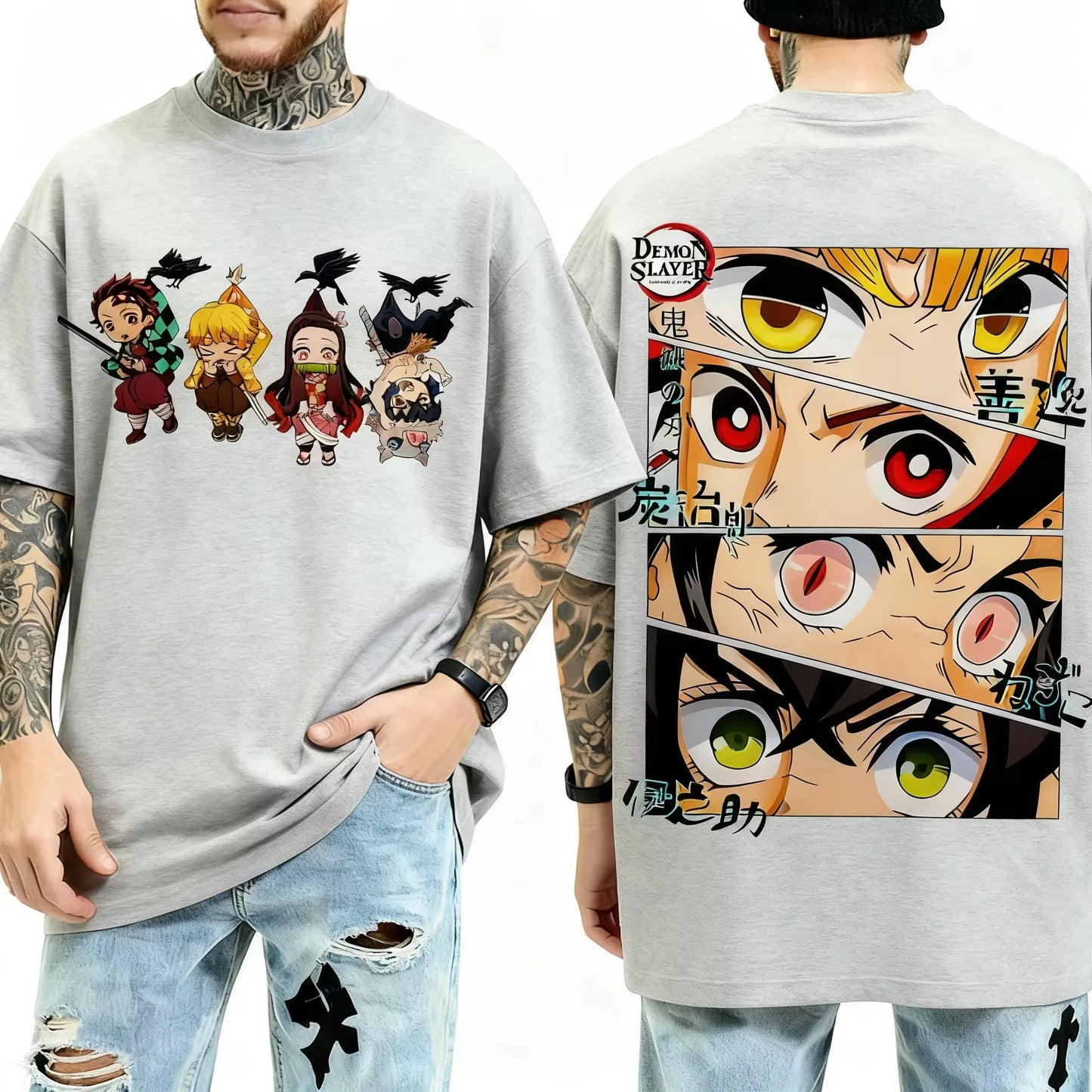 Demon Slayer Anime Character Eyes Printed T-shirt Men's and Women's T-shirt Men's Top Sports T-shirt 2026 Summer New
