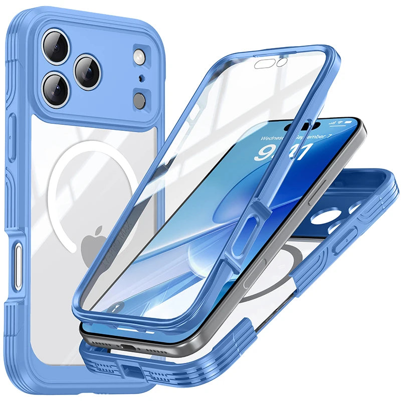 360° Fully Protected Double-sided Transparent Magnetic Case For iPhone 17 Pro Max&Air For MagSafe Wireless Charging Back Cover
